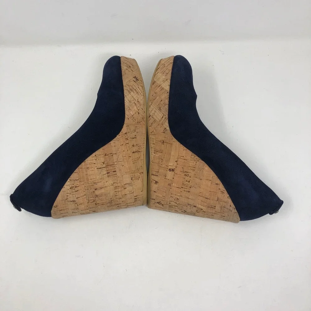 Stuart Weitzman Wedge Pumps Womens 9.5 Navy Blue Suede Cork Platform